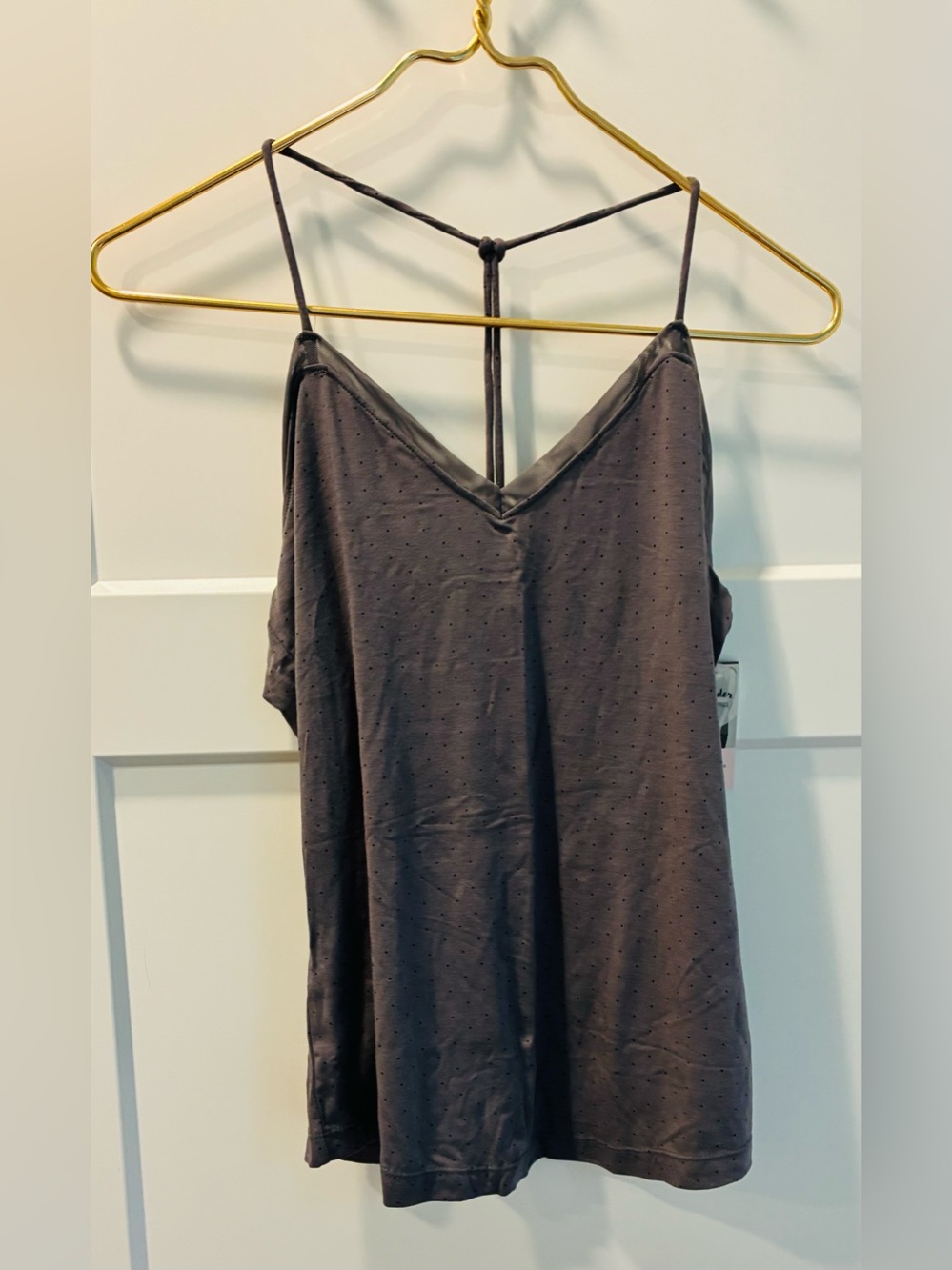Wander by hot totties Charcoal Gray polka dot V-Neck Spaghetti Strap Tank med